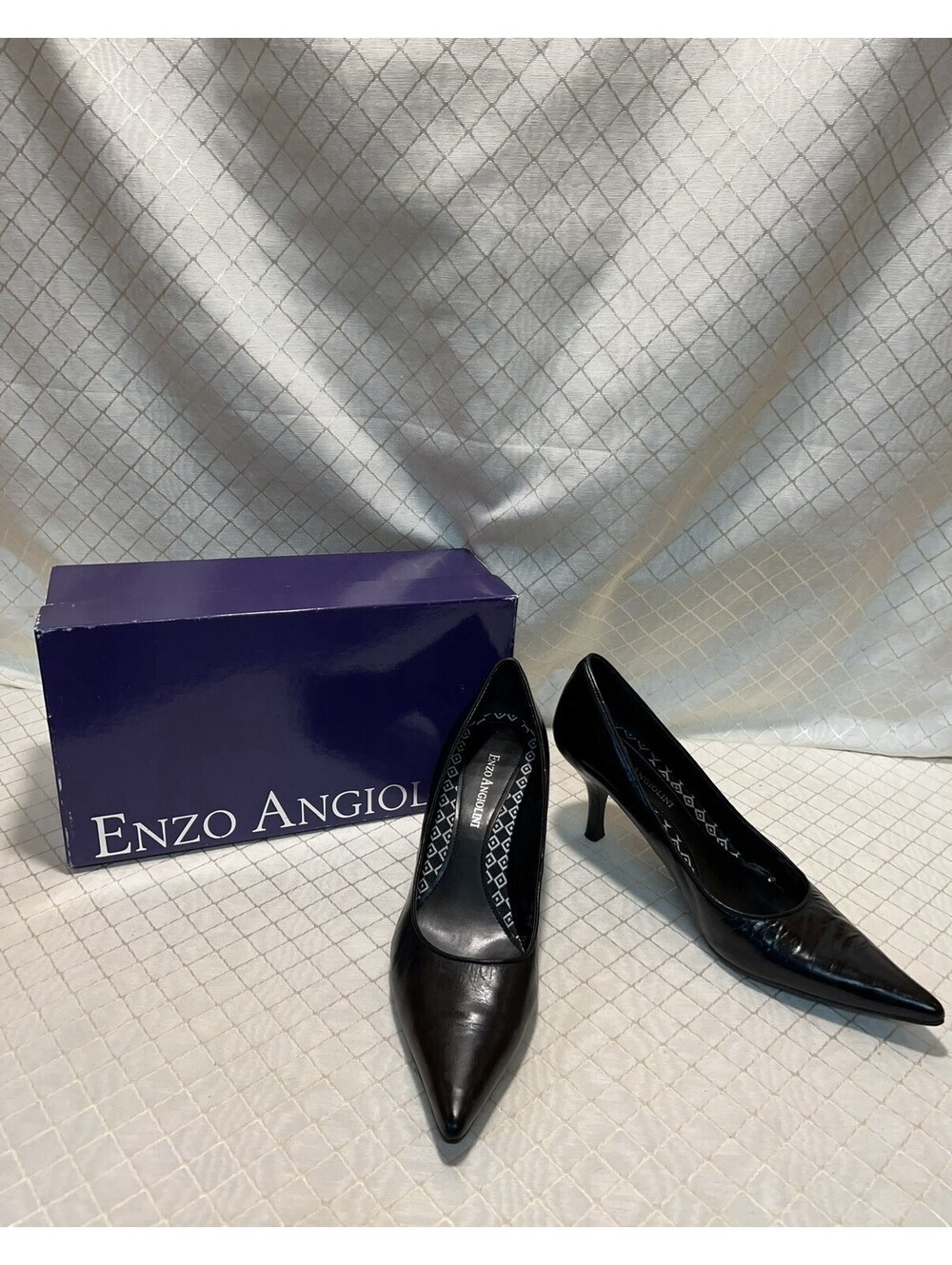 Enzo Angiolino “Eazinnon” blk leather Pointed Toe Pumps 7.5